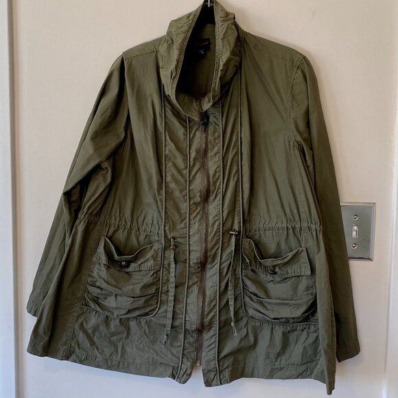 Vintage Torrid Size 1 (1X) Olive Green Twill Utility Jacket Pockets Zipper - Picture 1 of 10